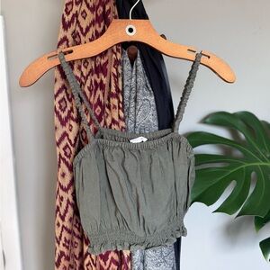 American Eagle Outfitters Khaki Smocked Top